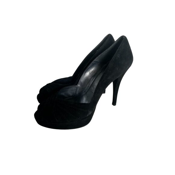 STUART WEITZMAN Black Suede Peeptoe Heels Size 9.5 - Picture 4 of 10